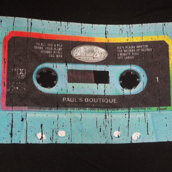 BEASTIE BOY'S PAUL'S BOUTIQUE CASSETTE XL WOMENS T-SHIRT L230 (HOLE SHOULDER) - Picture 2 of 6